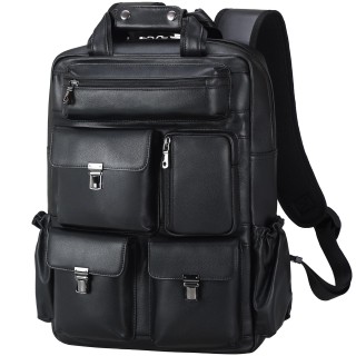 Men's Black Leather Backpack