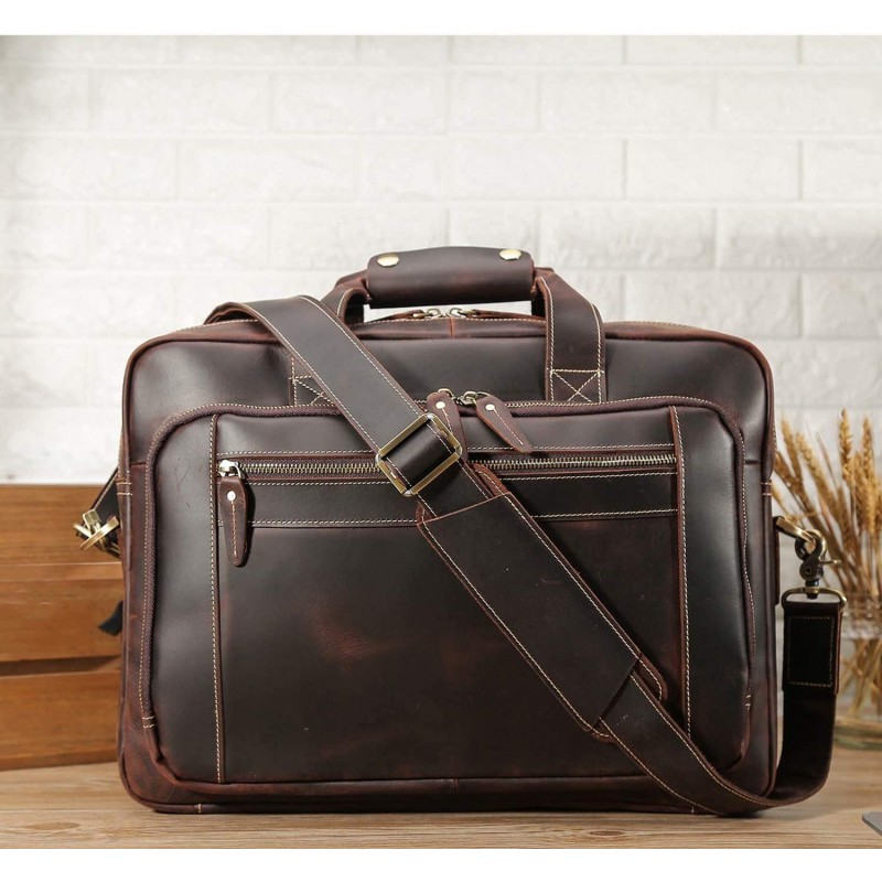 Mens Vintage Full Grain Leather Briefcase