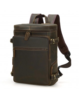 Vintage Full Grain Leather Men's Green Backpack