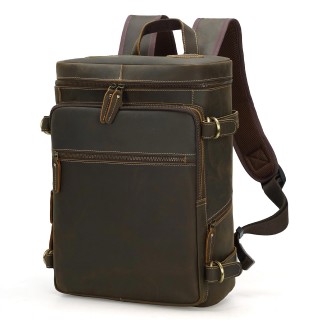 Vintage Full Grain Leather Men's Green Backpack