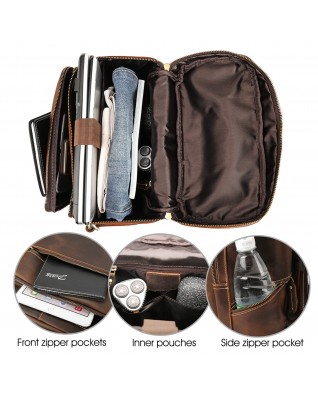 Vintage Full Grain Leather Men's Green Backpack