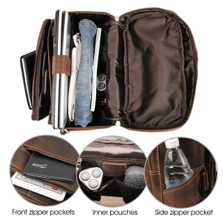 Vintage Full Grain Leather Men's Green Backpack